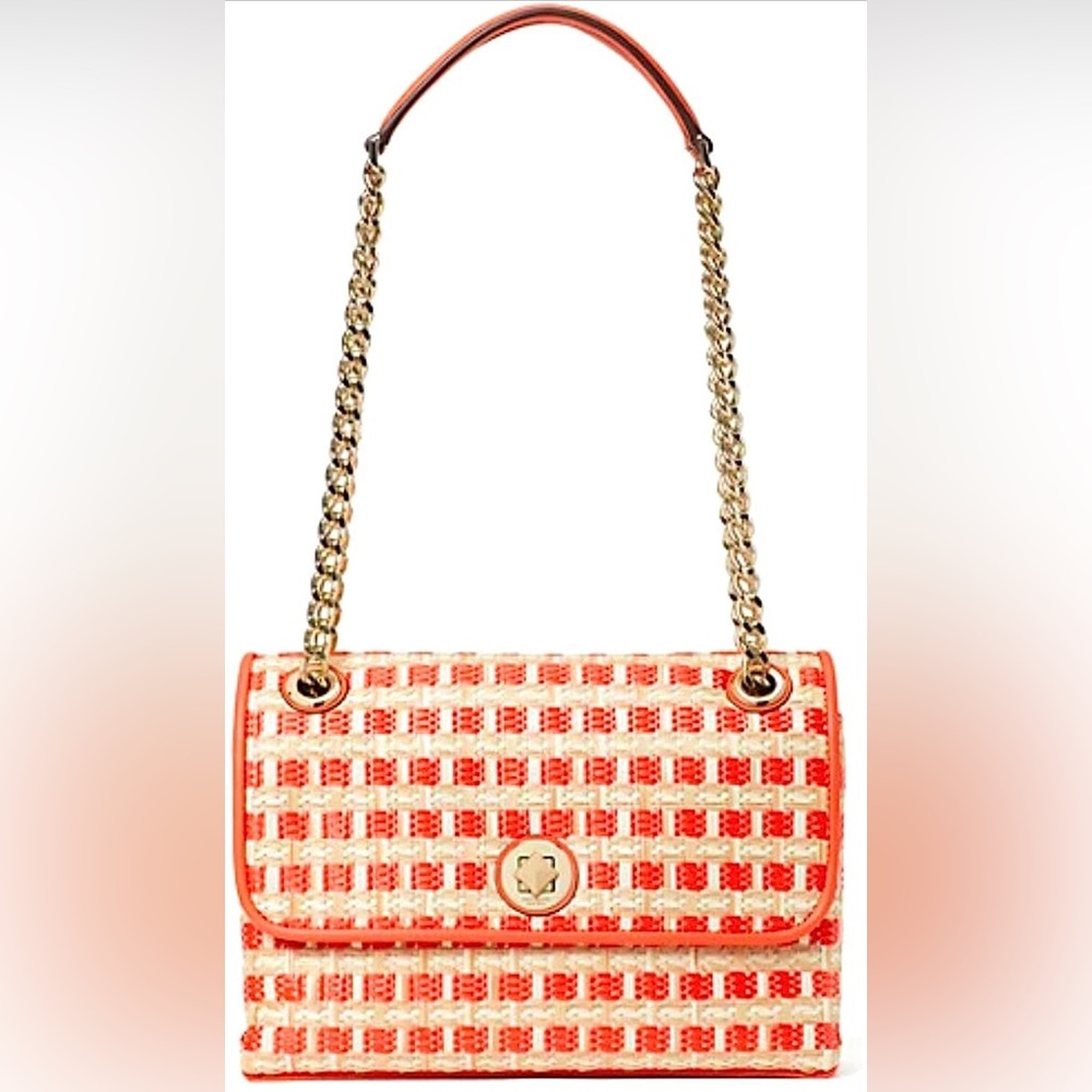 NWT Kate Spade New York, NATALIA MEDIUM FLAP SHOULDER BAG in orange and straw